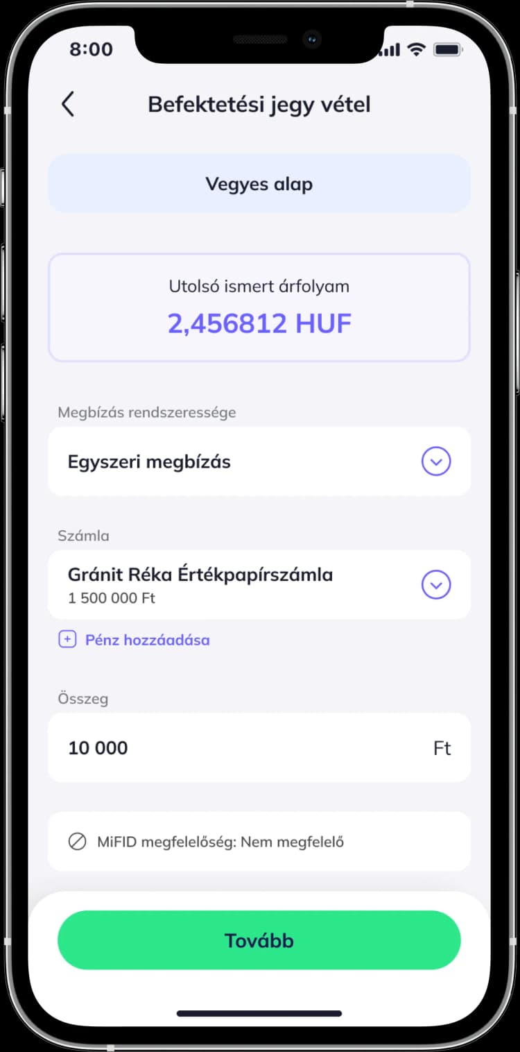 Alkalmazás: Megbízás adatainak megadása.