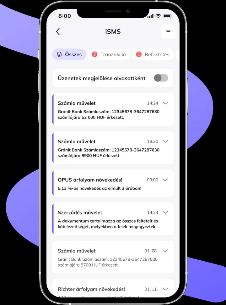 mobilon számlavezetési müveletek iSMS formájában.