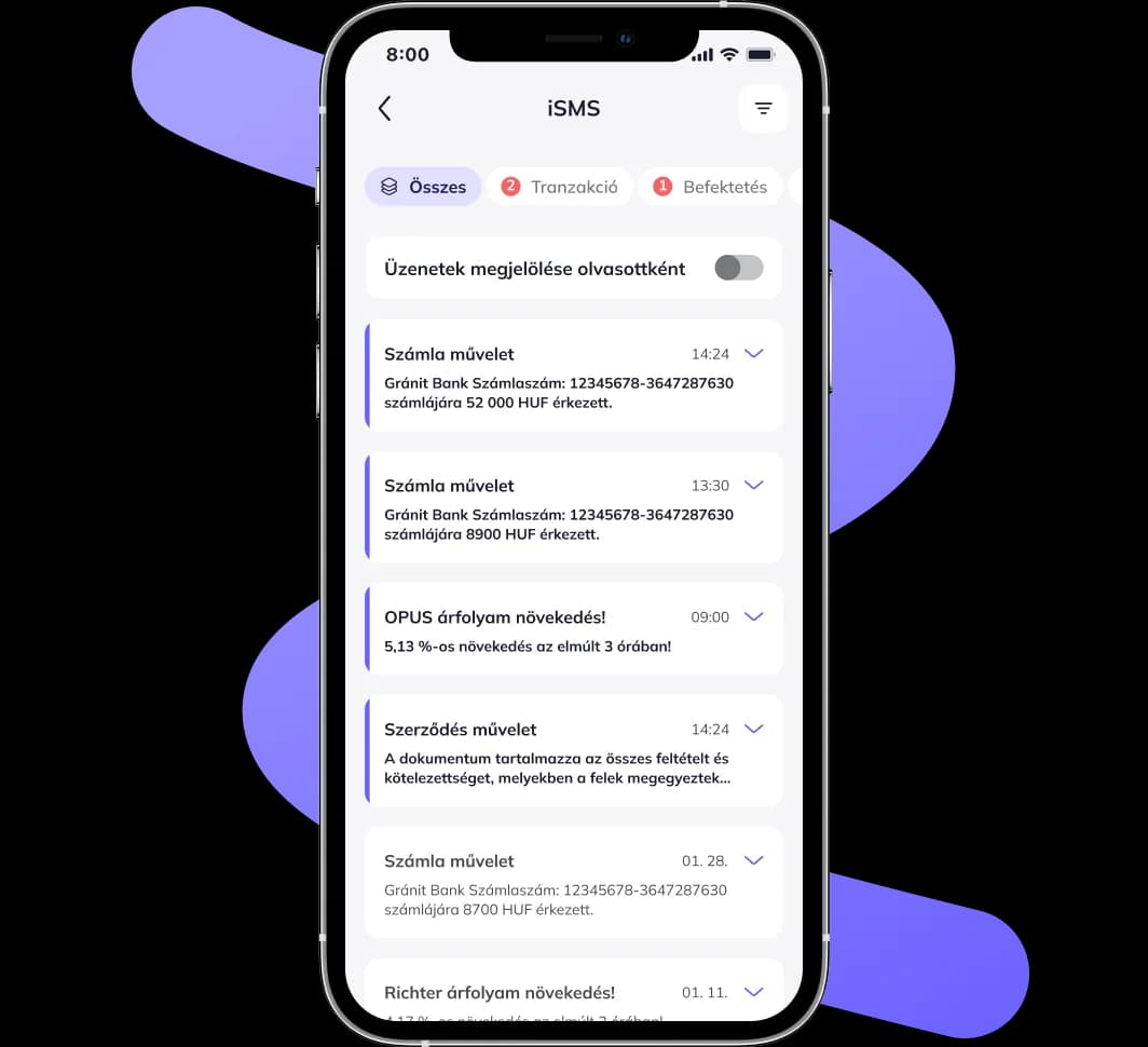 mobilon számlavezetési müveletek iSMS formájában.