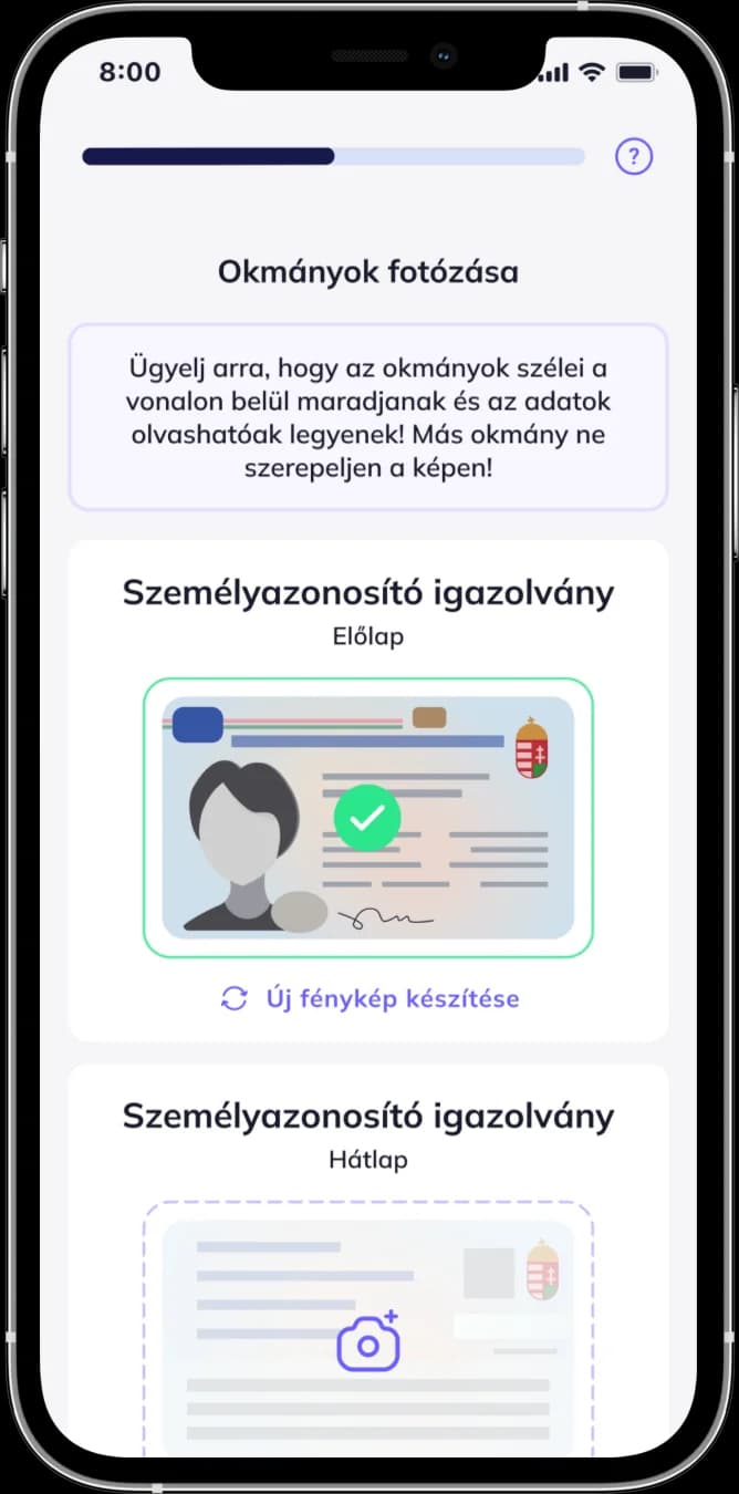 Alkalmazás: Okmányok fotózása.